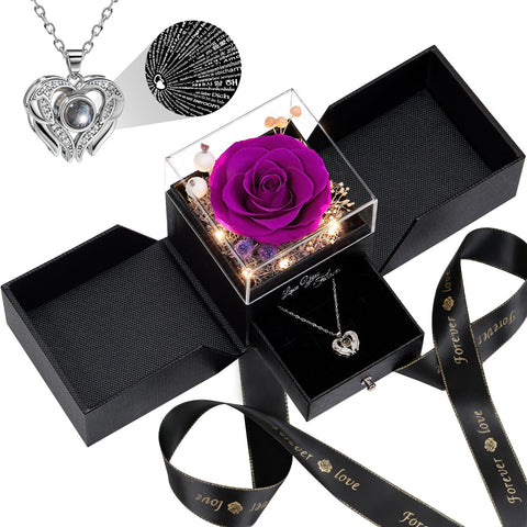 FIACO front view display box showing rose and necklace, perfect gifting presentation