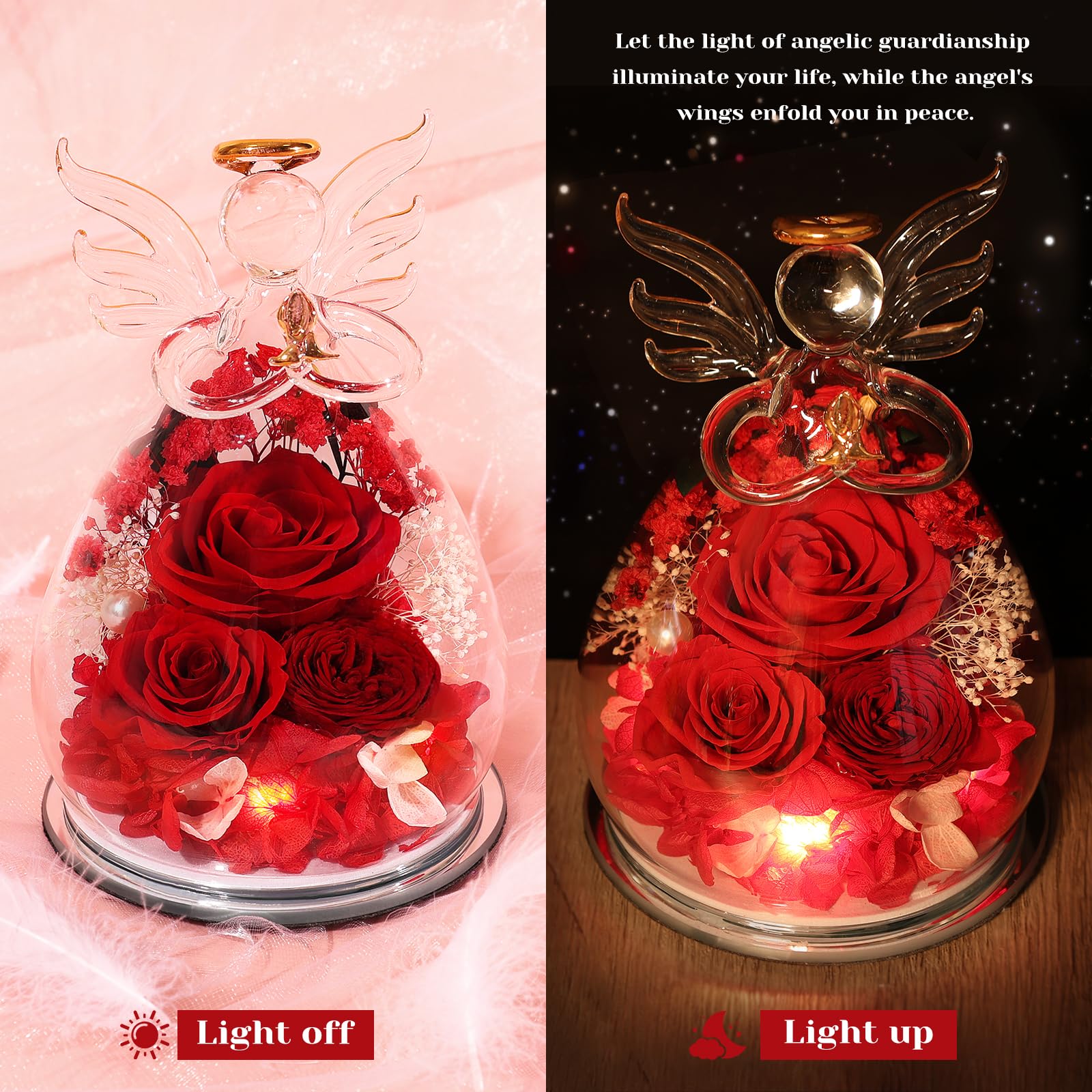 FIACO LED-lit angel glowing in low light creating warm ambiance for evenings