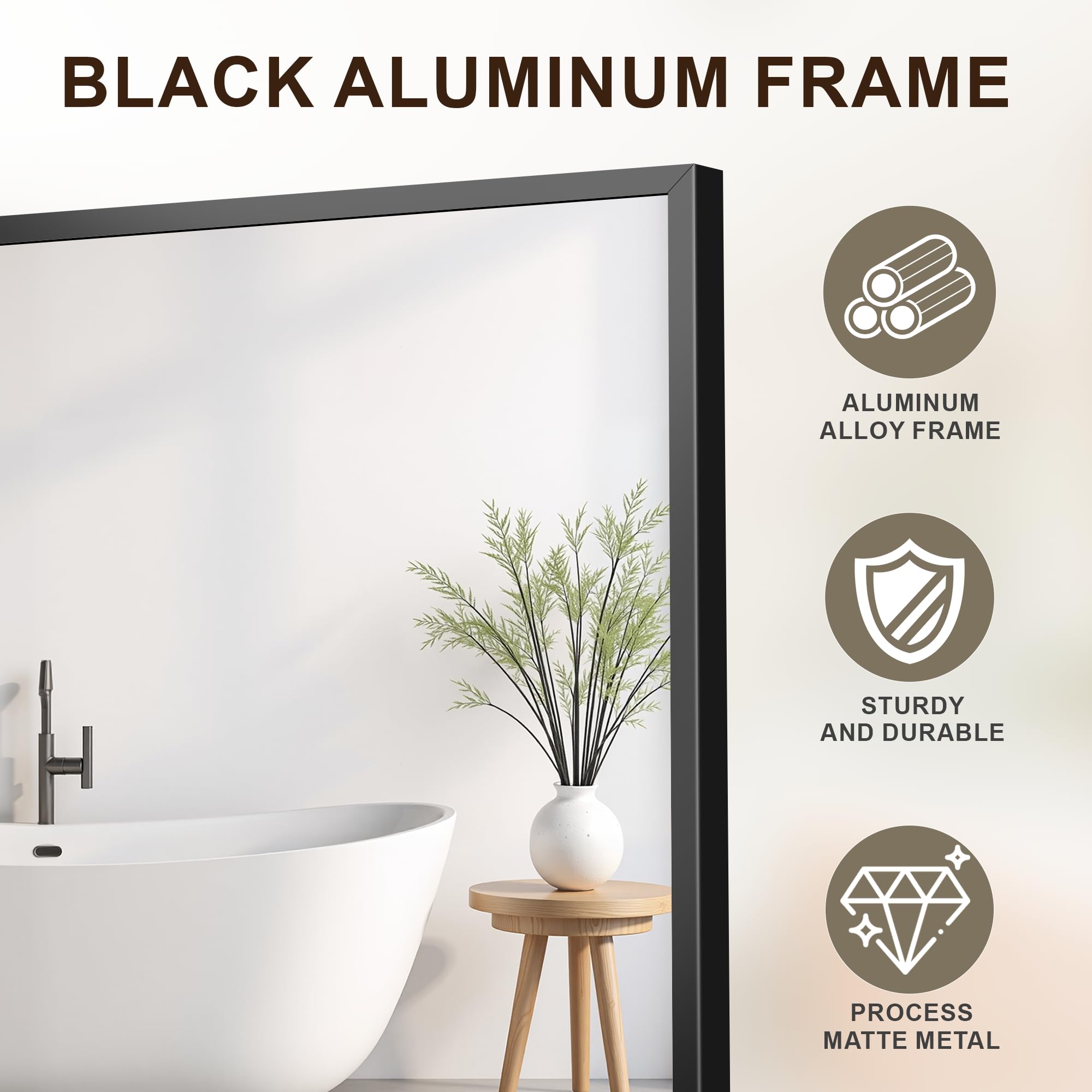 FICTOR mirror hung horizontally demonstrating flexible vertical or horizontal installation benefit