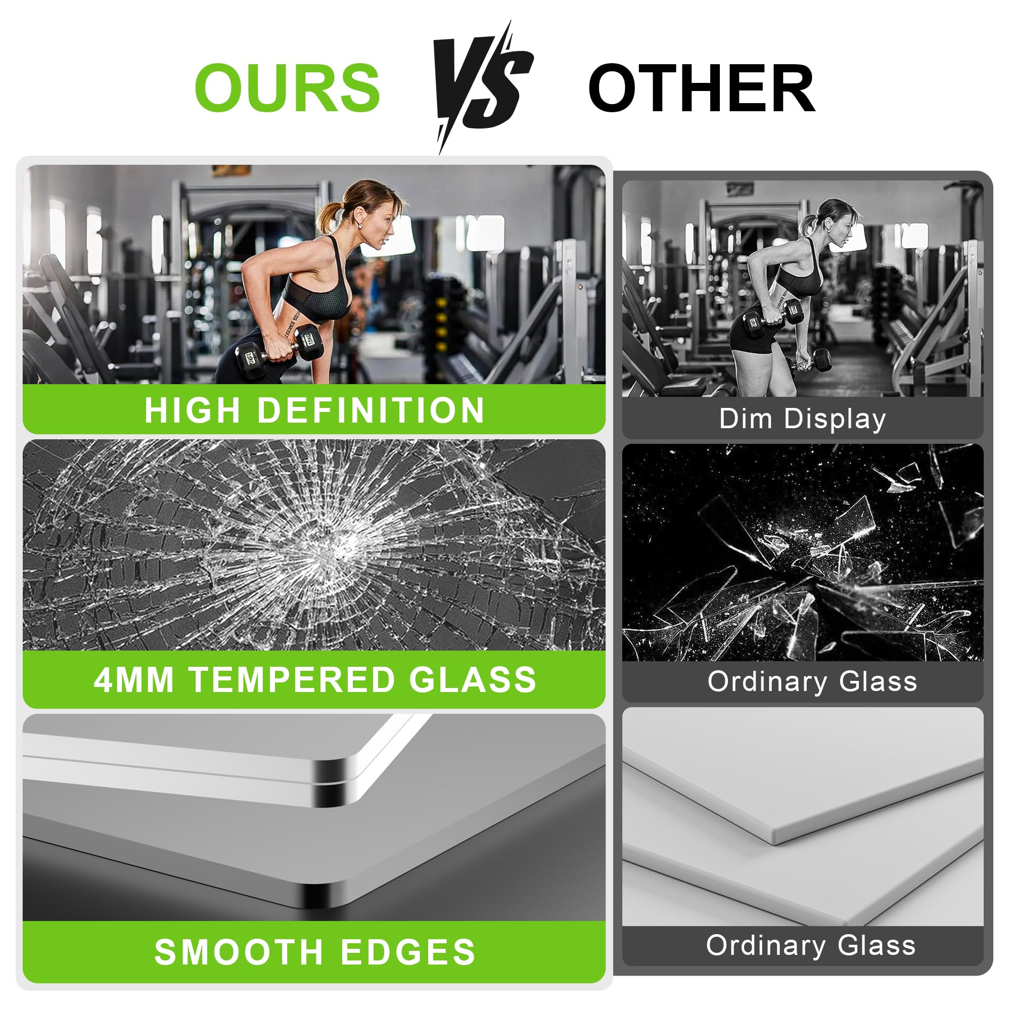 FICTOR mirror installed in home gym demonstrating clear form-checking benefits