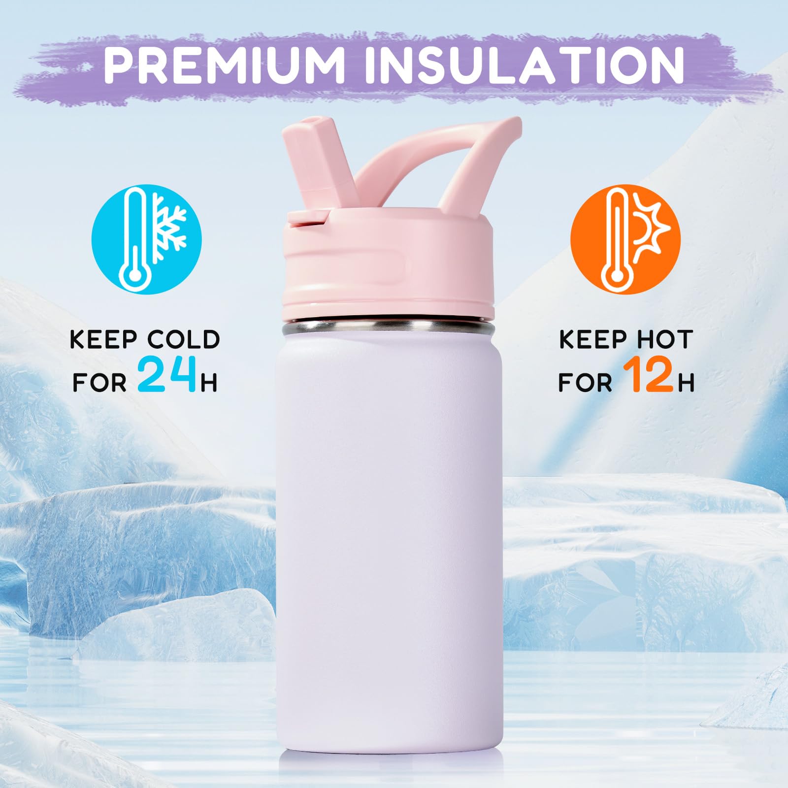 Fijinhom bottle next to child’s hand for scale showing compact 12oz size