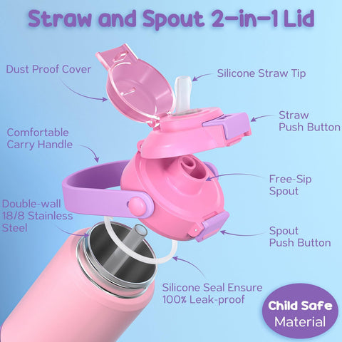 Fimibuke lid open demonstrating 2-in-1 straw and spout for versatile drinking