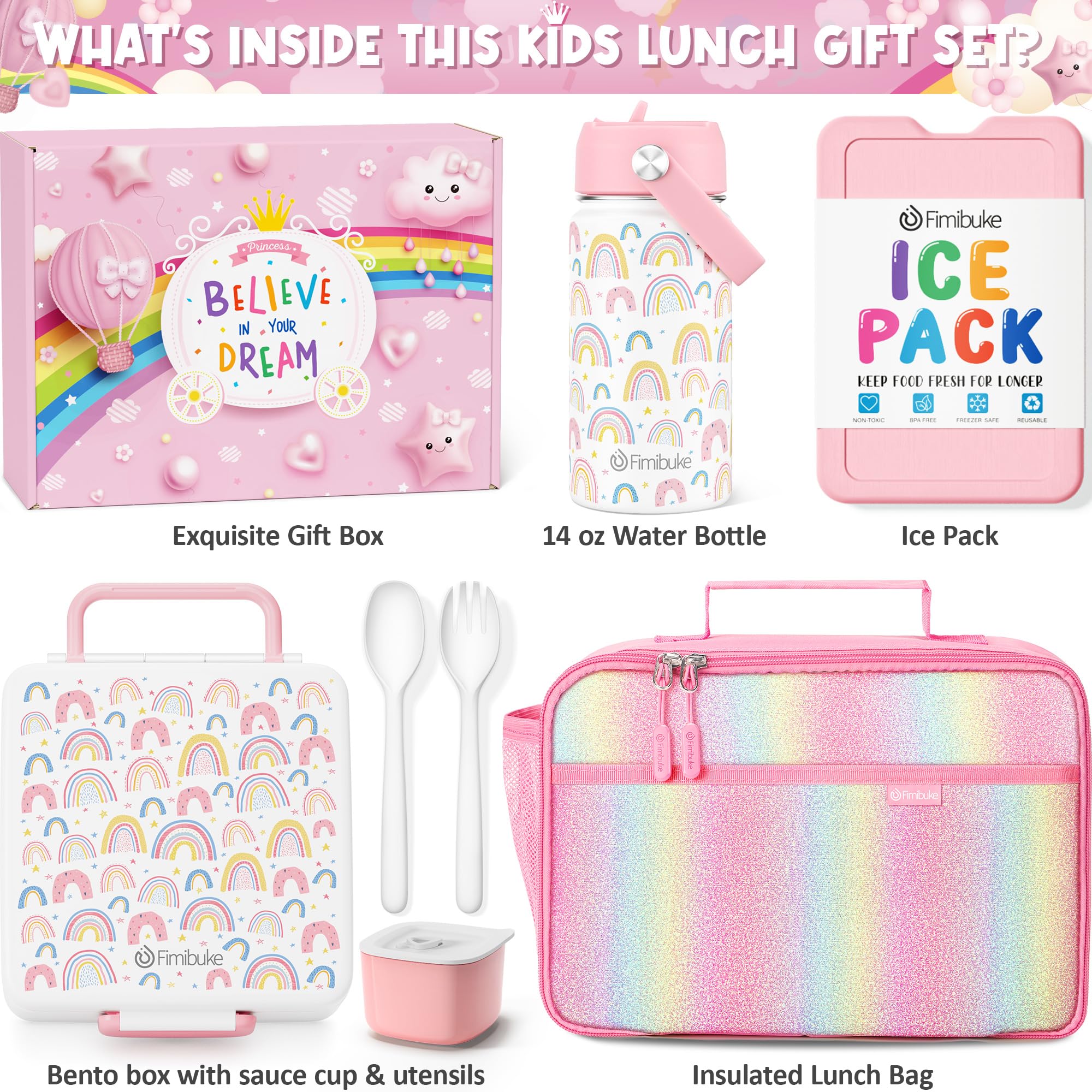 Fimibuke open bento box displaying four compartments and leakproof separation benefit