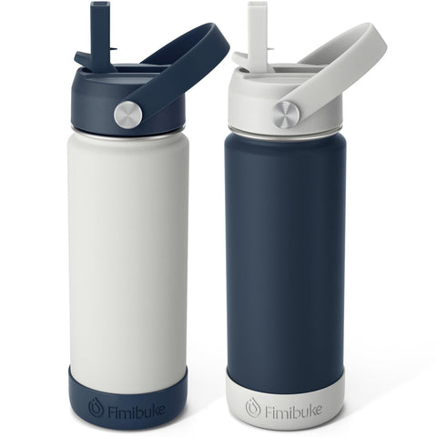 Fimibuke front packaging showing two colorful insulated bottles and included lids for easy identification