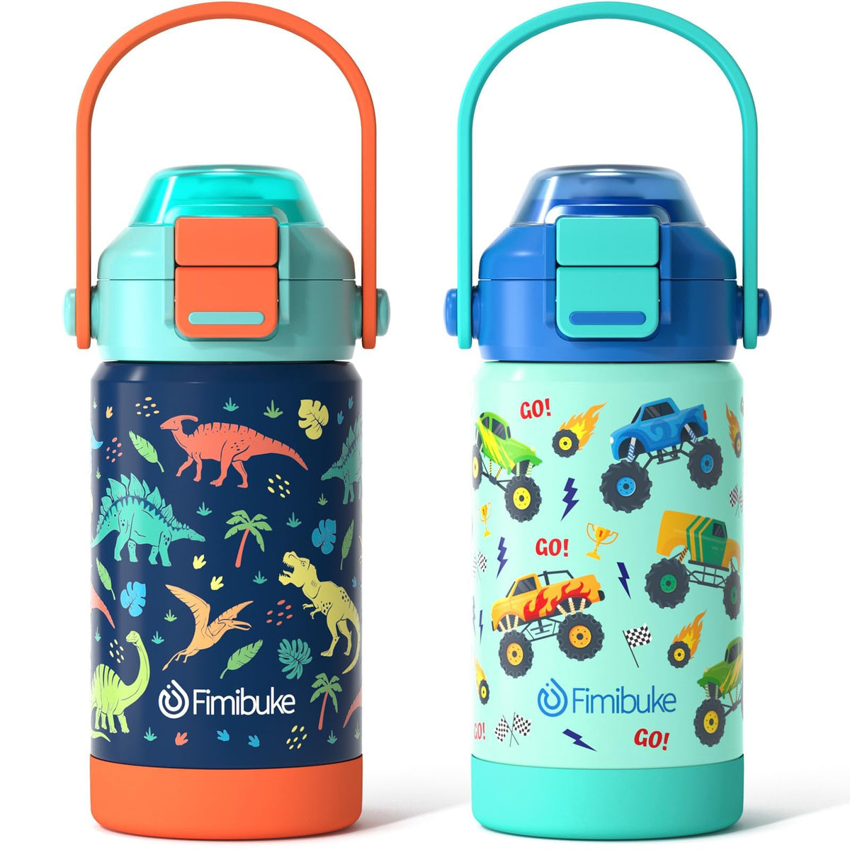 Fimibuke front view showing colorful bottle and secure lid, durable carry solution