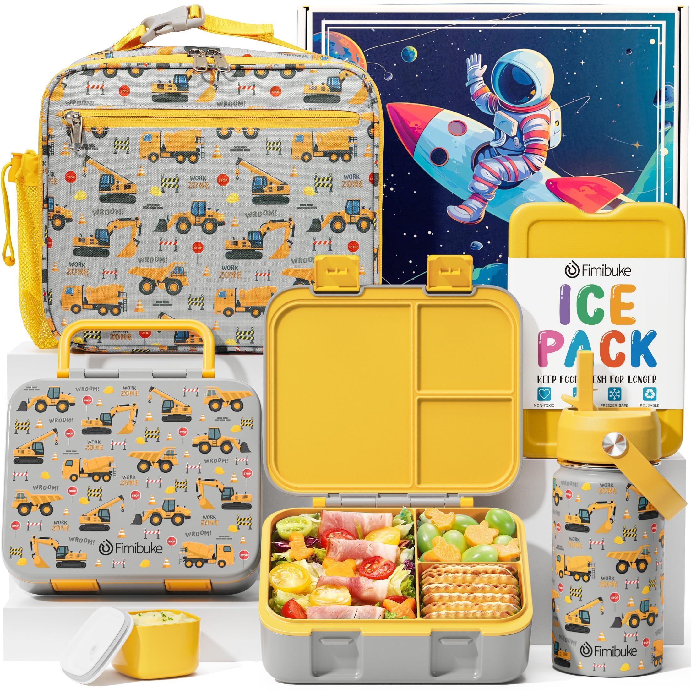 Fimibuke front packaging showing full 6-piece kids lunch set benefits