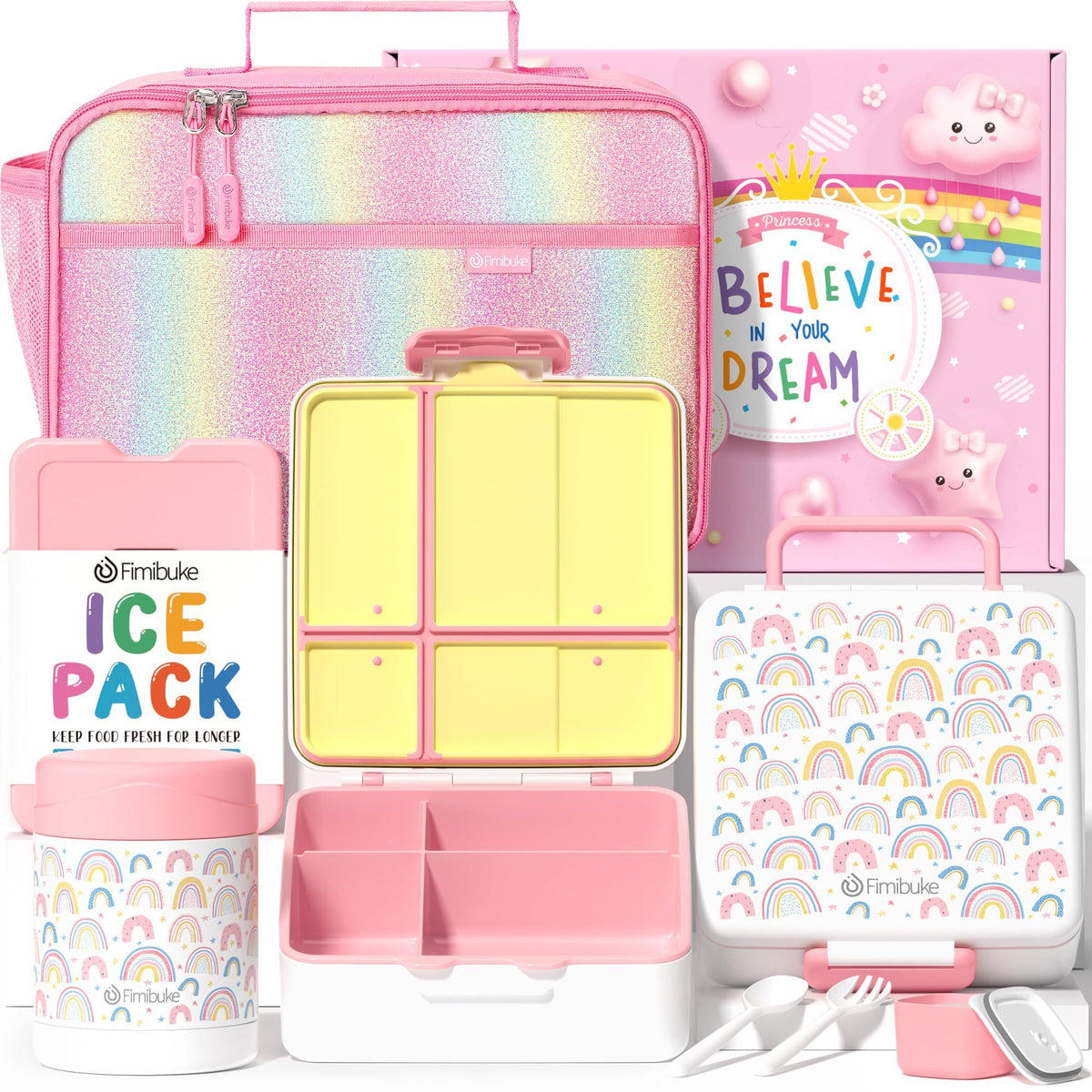 Fimibuke front view of full packed lunch set showing convenience