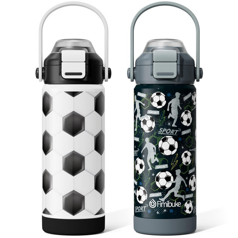 Fimibuke front view of 18oz bottle showing colorful design and durable build for daily hydration