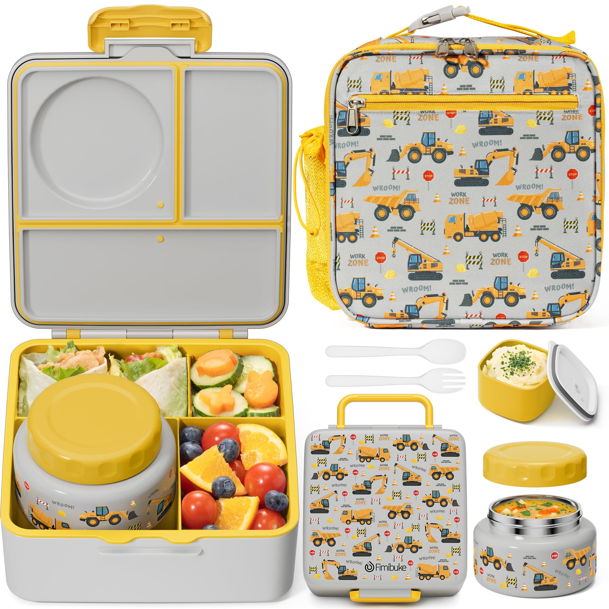Fimibuke front view bento box with bag showing organized meal portability