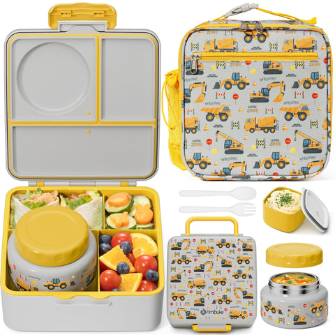 Fimibuke front view bento box with bag showing organized meal portability