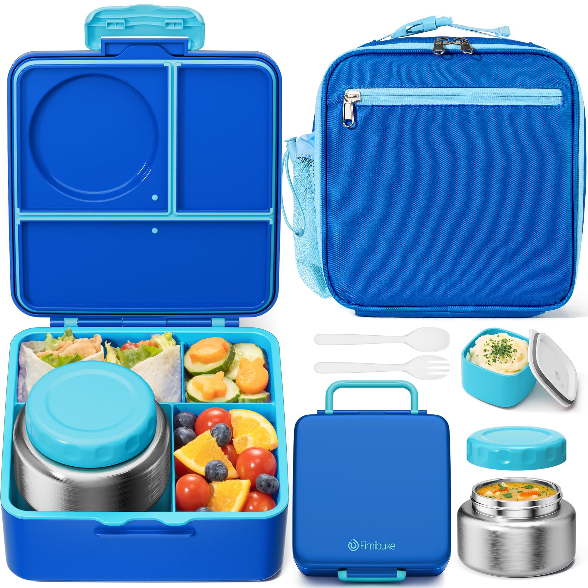 Fimibuke front view showing complete bento set and organized packing benefit