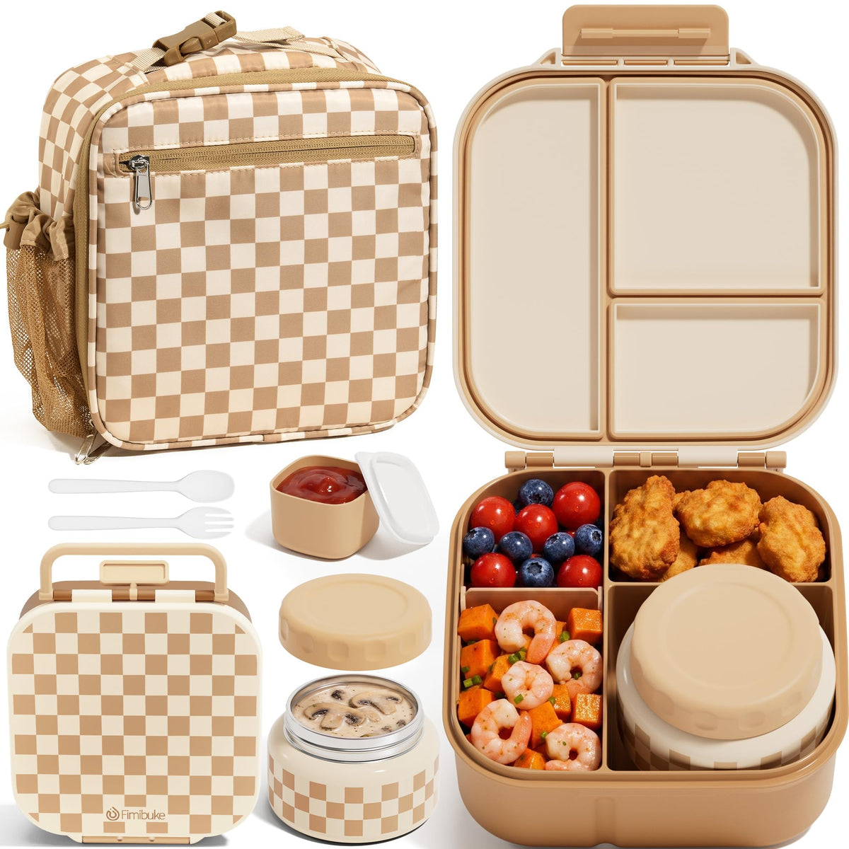 Fimibuke front view of bento set showing complete kit and organized meal storage