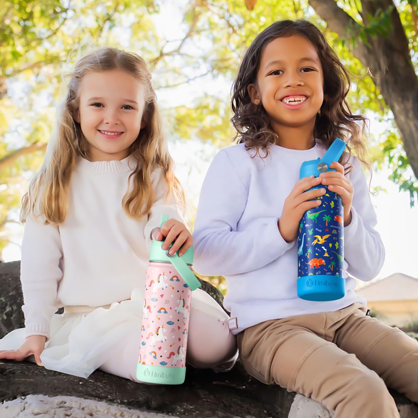 Fimibuke child drinking in park demonstrating kid-friendly use and outdoor convenience