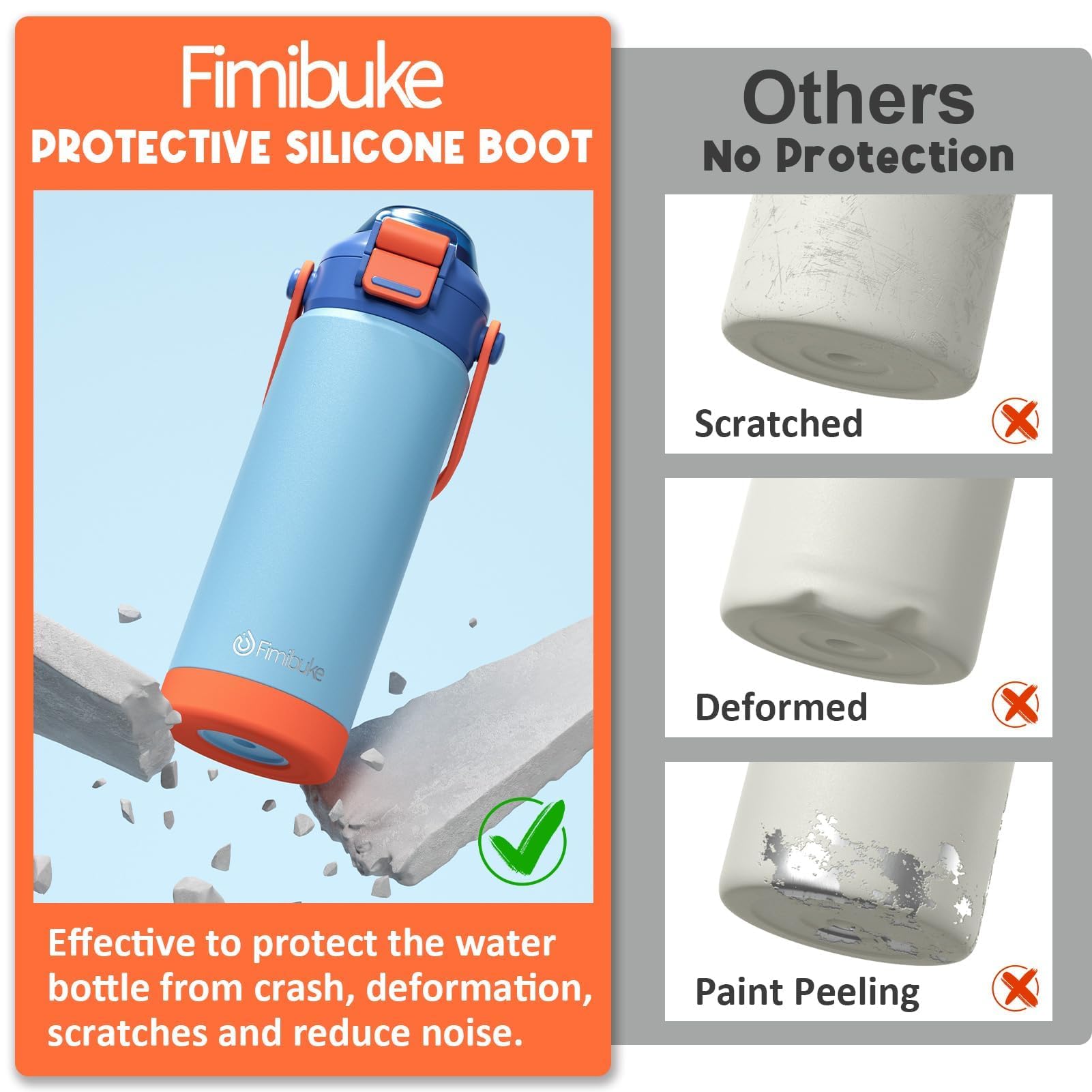 Fimibuke bottle in a school backpack scene, ready for recess and classroom use