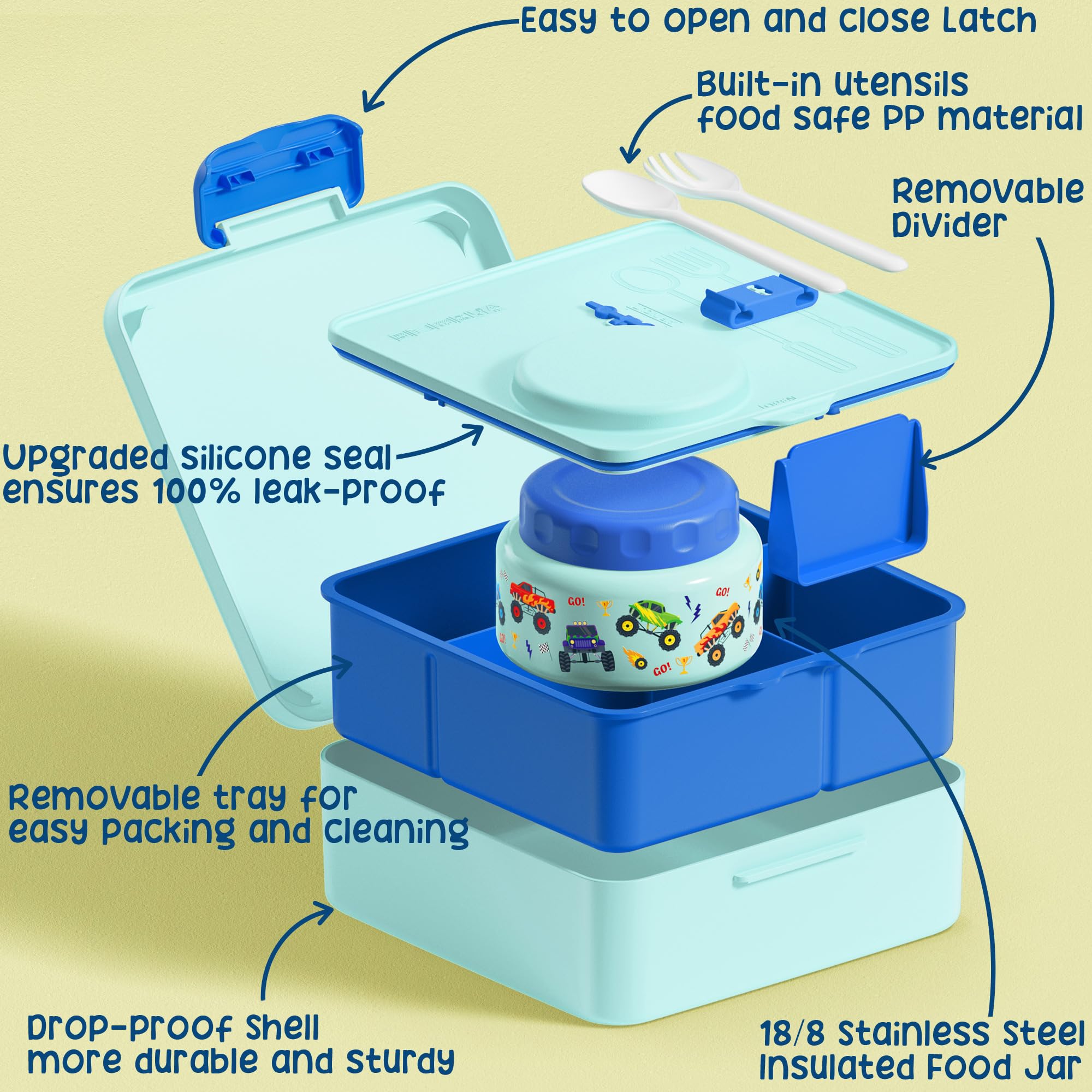 Fimibuke open top displaying insulated thermo jar and meal organization benefits