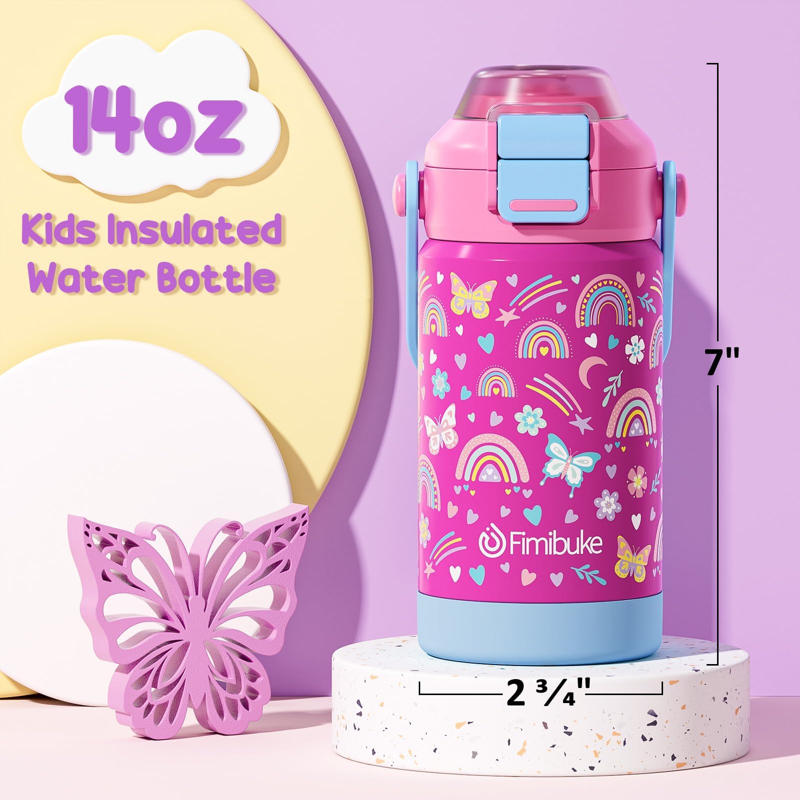 Fimibuke bottle side with handle, sized for small hands and portability