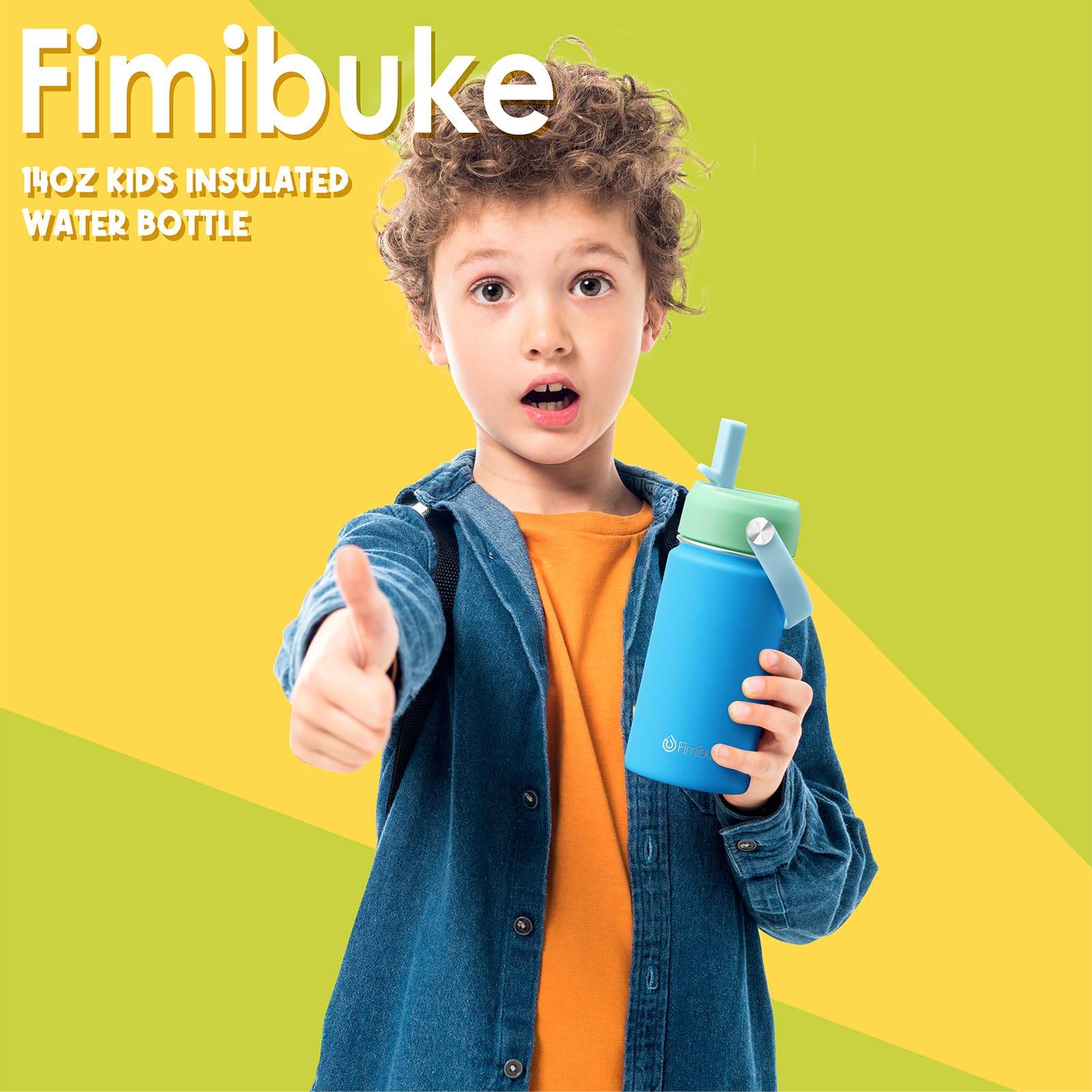 Fimibuke next to an adult hand for scale demonstrating 14oz size