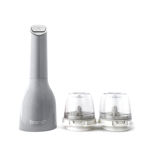 FinaMill front packaging showing included mill and two pods, useful starter set