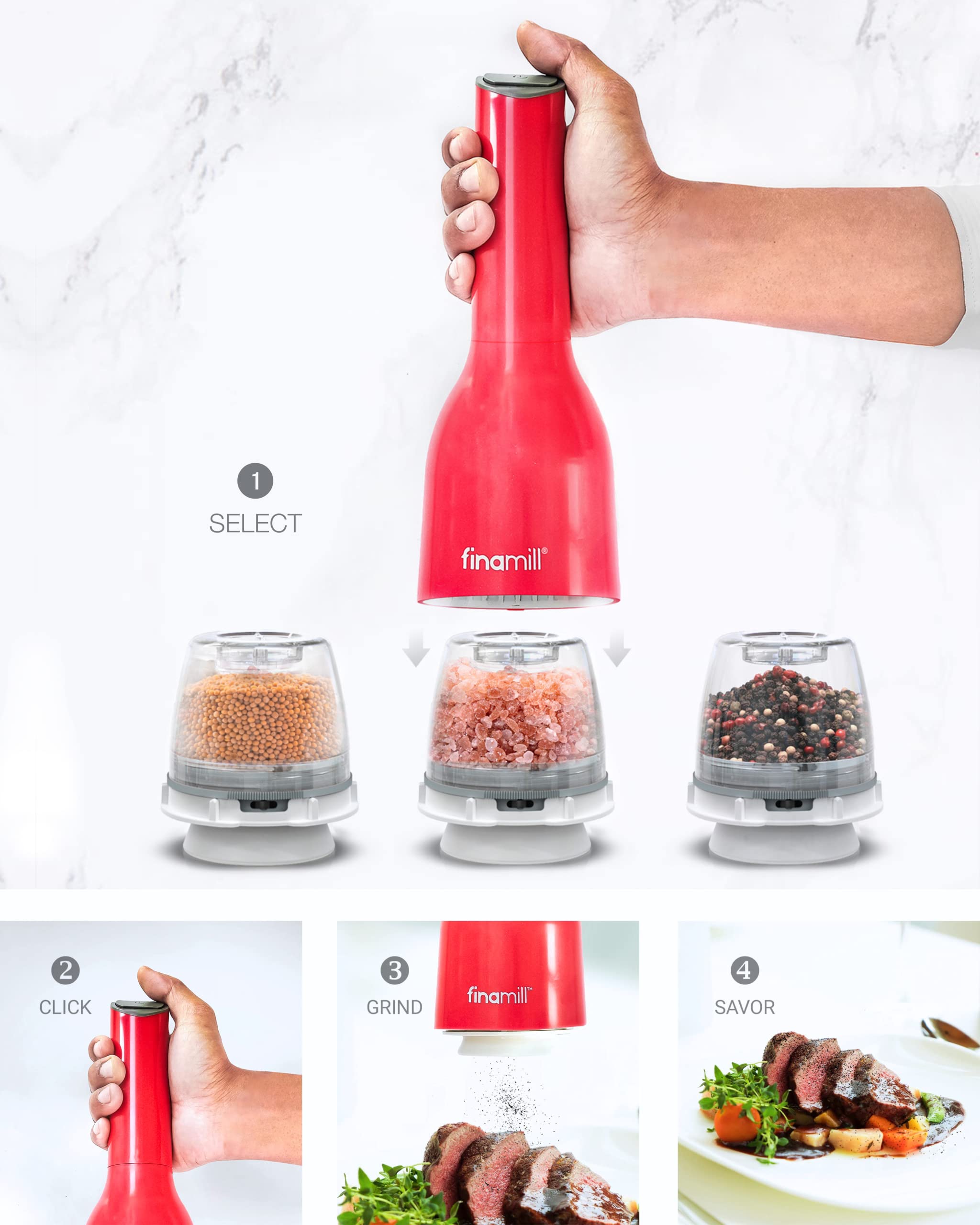 FinaMill interchangeable pod close-up showing sealed pod for separate spices