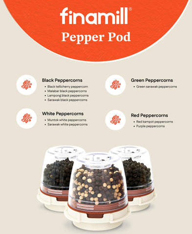 FinaMill pod wide opening during refill for fast, mess-free spice topping