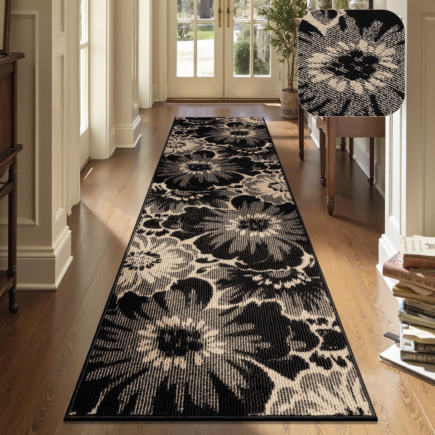 Findosom front view of floral runner showing pattern and balance