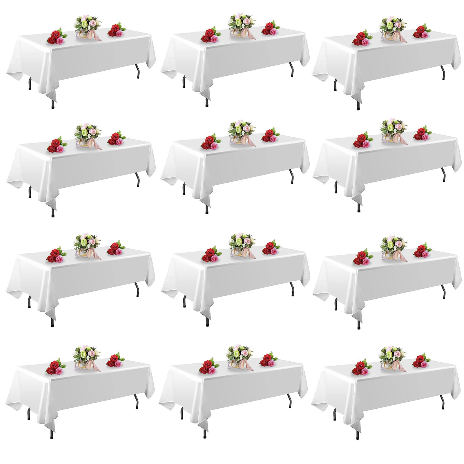 FINDYOU front view of 12-pack white tablecloths, ideal for events