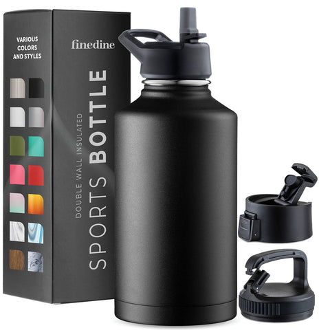 FineDine front view showing sleek raven black bottle and capacity benefit