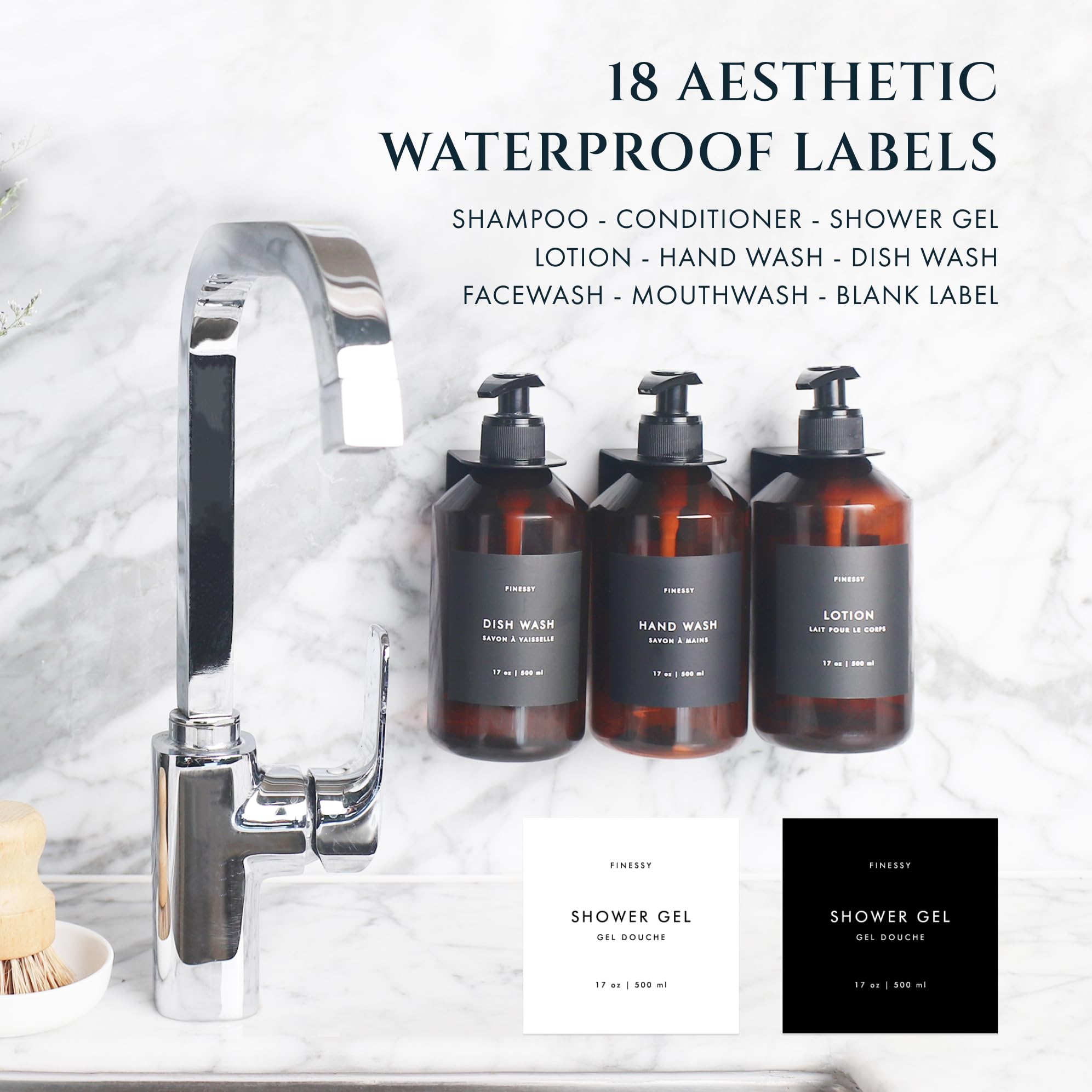 FINESSY bottles filled to show 17oz capacity for fewer refills and convenience