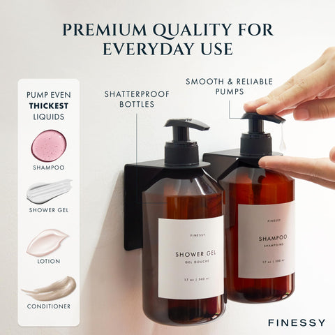 FINESSY mounted in shower demonstrating no-drill installation and clean wall finish