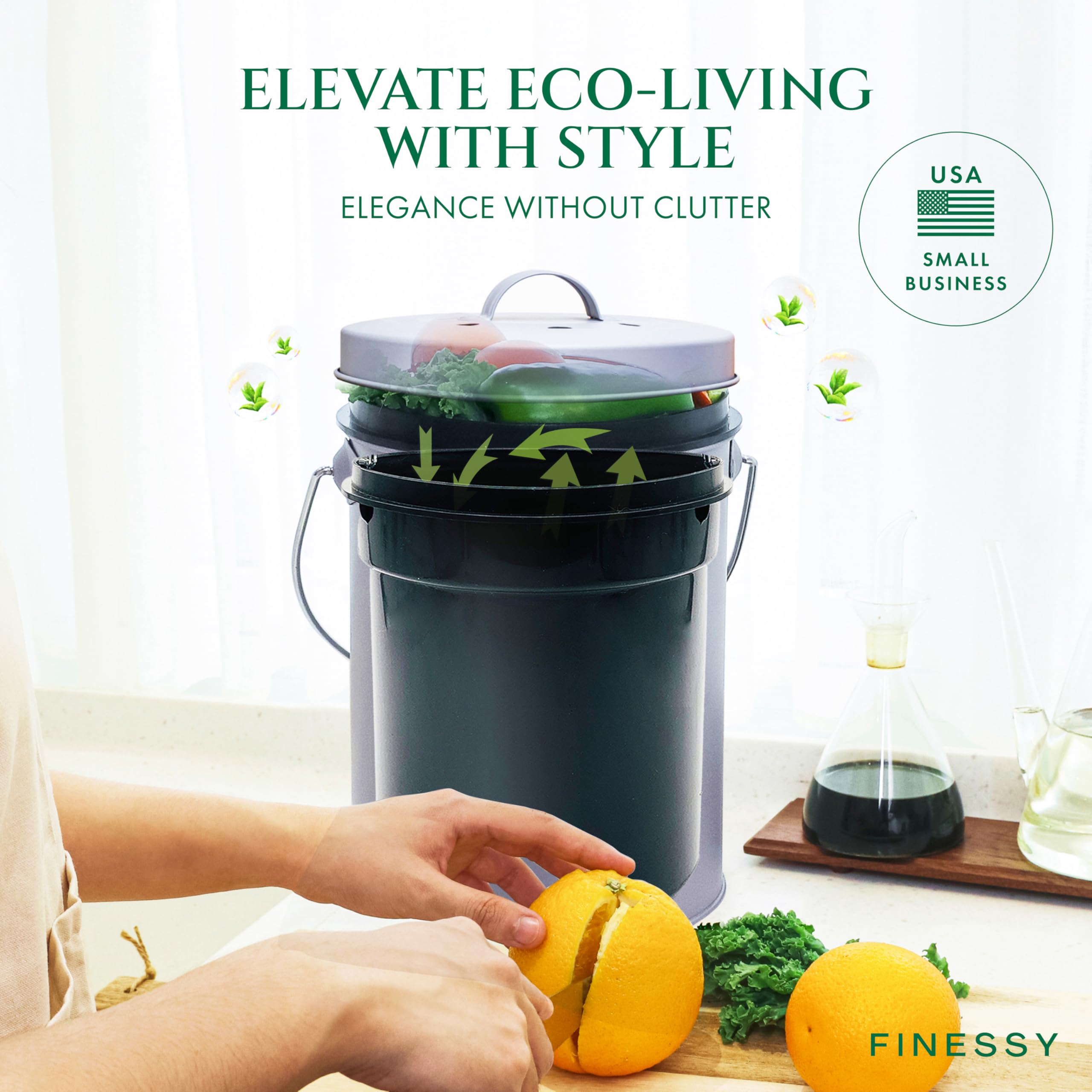 FINESSY carbon filters and lid detail preventing kitchen odors effectively