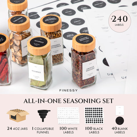 FINESSY label sheets and collapsible funnel for fast, clean refilling