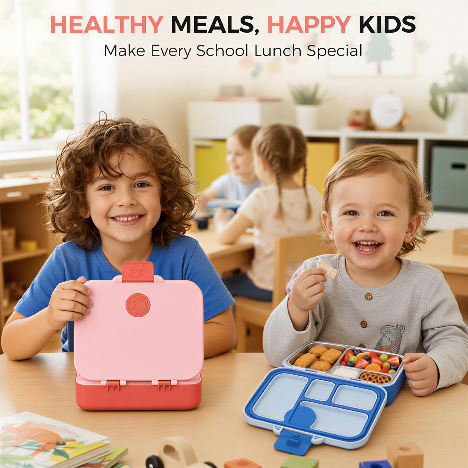 FINEYORKER four compartments filled with balanced kid-friendly foods for portioning