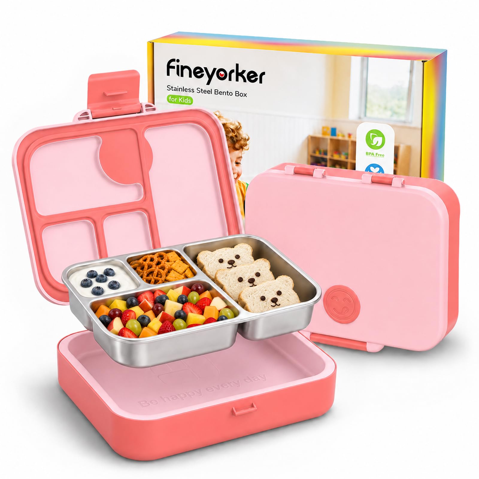 FINEYORKER front view showing compact bento design and durable lid benefit
