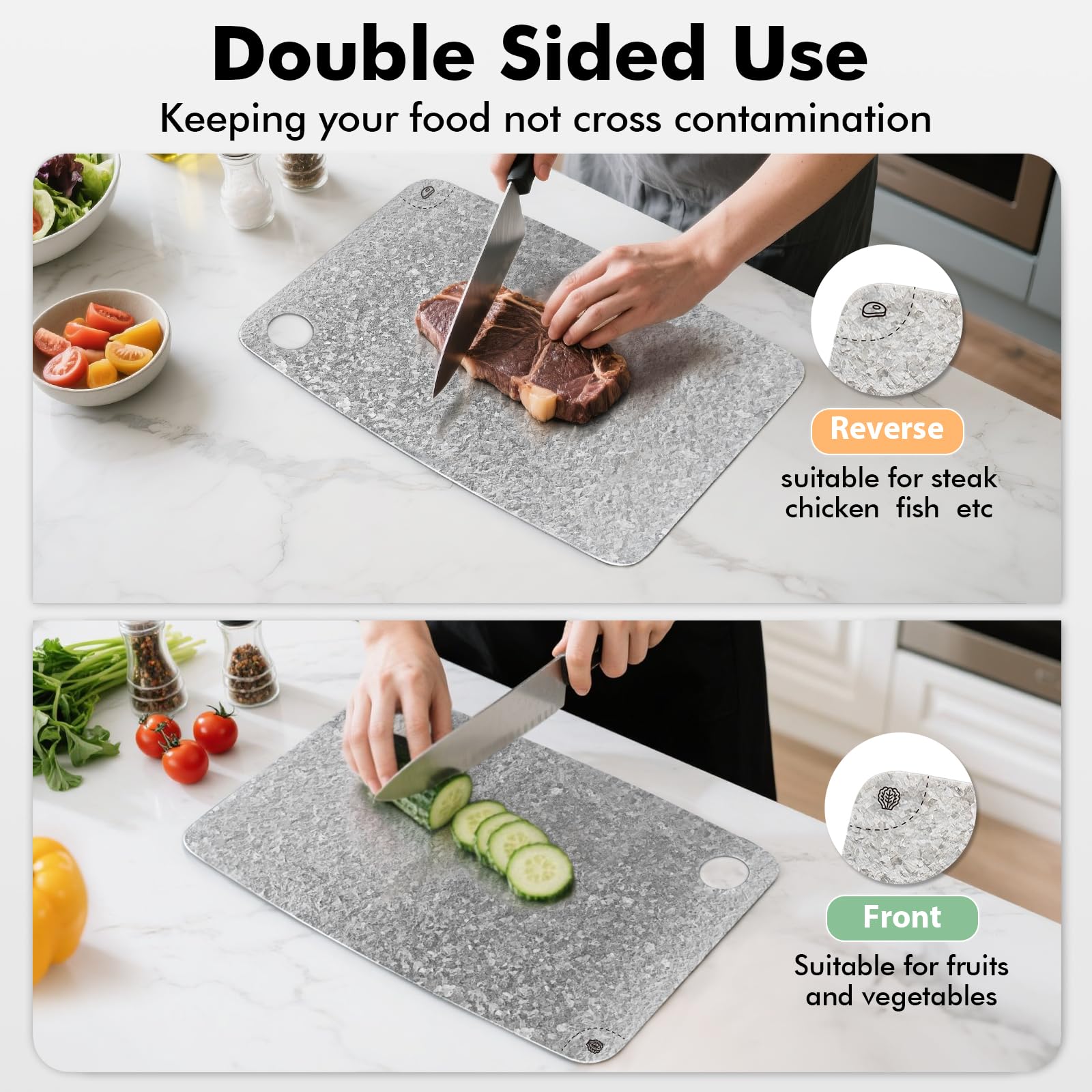 FINEYORKER chopping vegetables on board showing hygienic nonporous surface