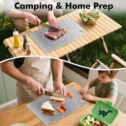FINEYORKER board in outdoor kitchen illustrating portable, durable prep surface