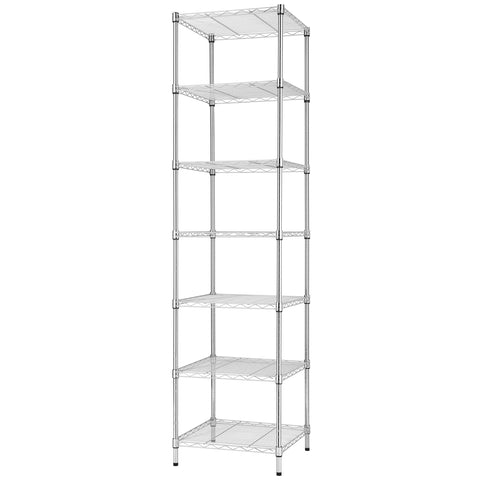 Finnhomy front view of assembled 7-tier rack showing compact vertical storage