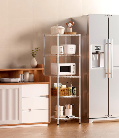 Finnhomy shelving in kitchen storing cans and appliances for tidy organization