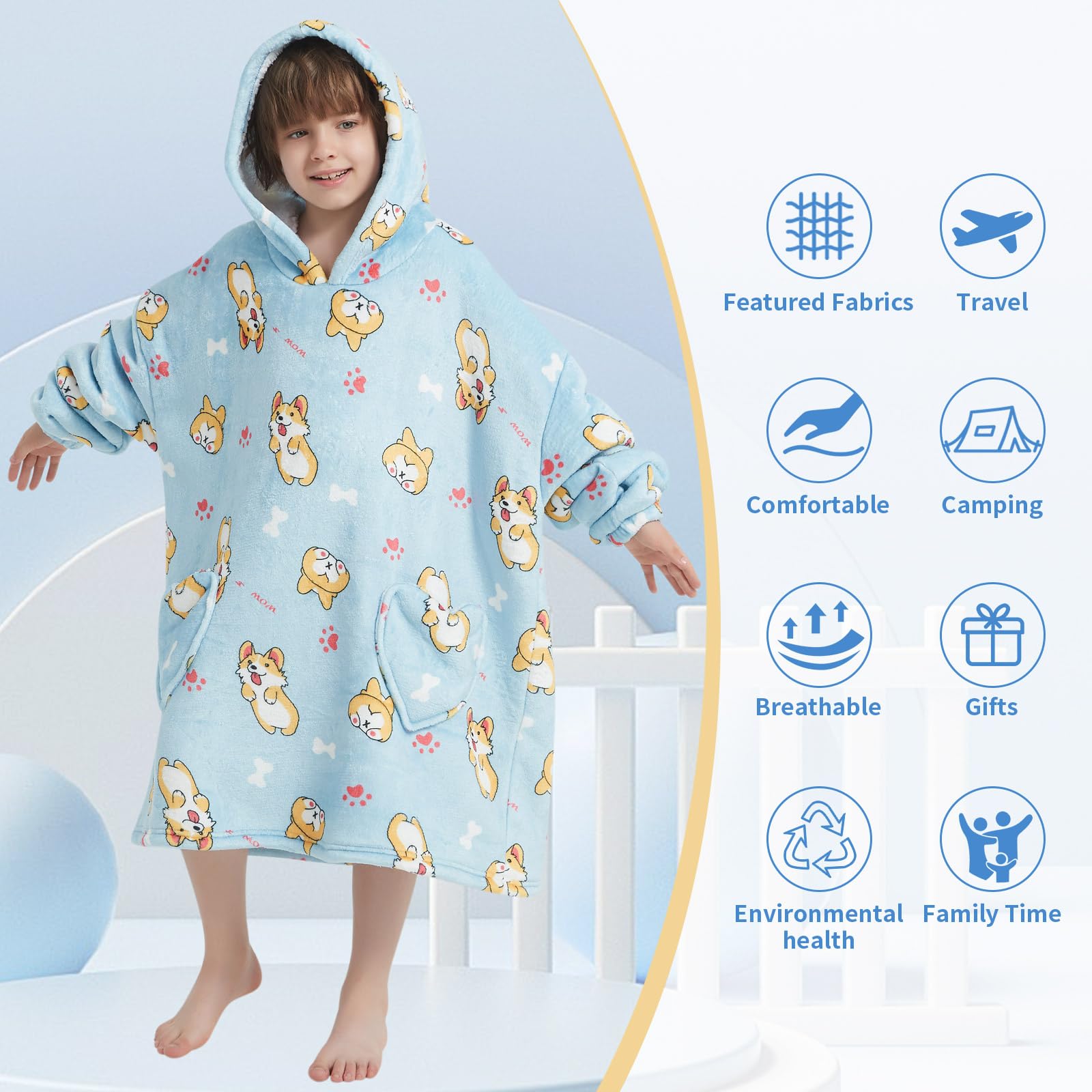 Fiosnow corgi hoodie Sherpa close-up illustrating soft texture and warmth