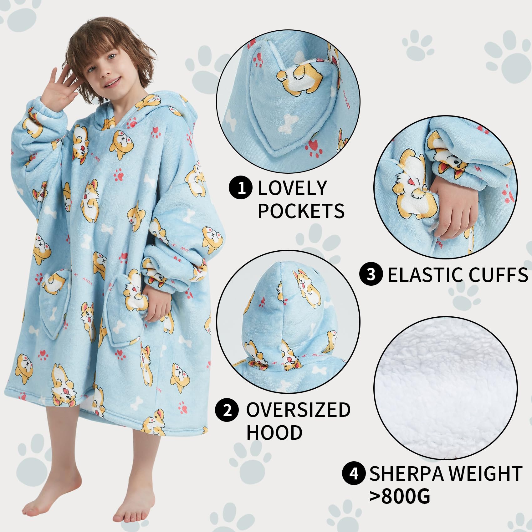 Fiosnow corgi hoodie pocket and elastic cuff detail for secure storage and fit