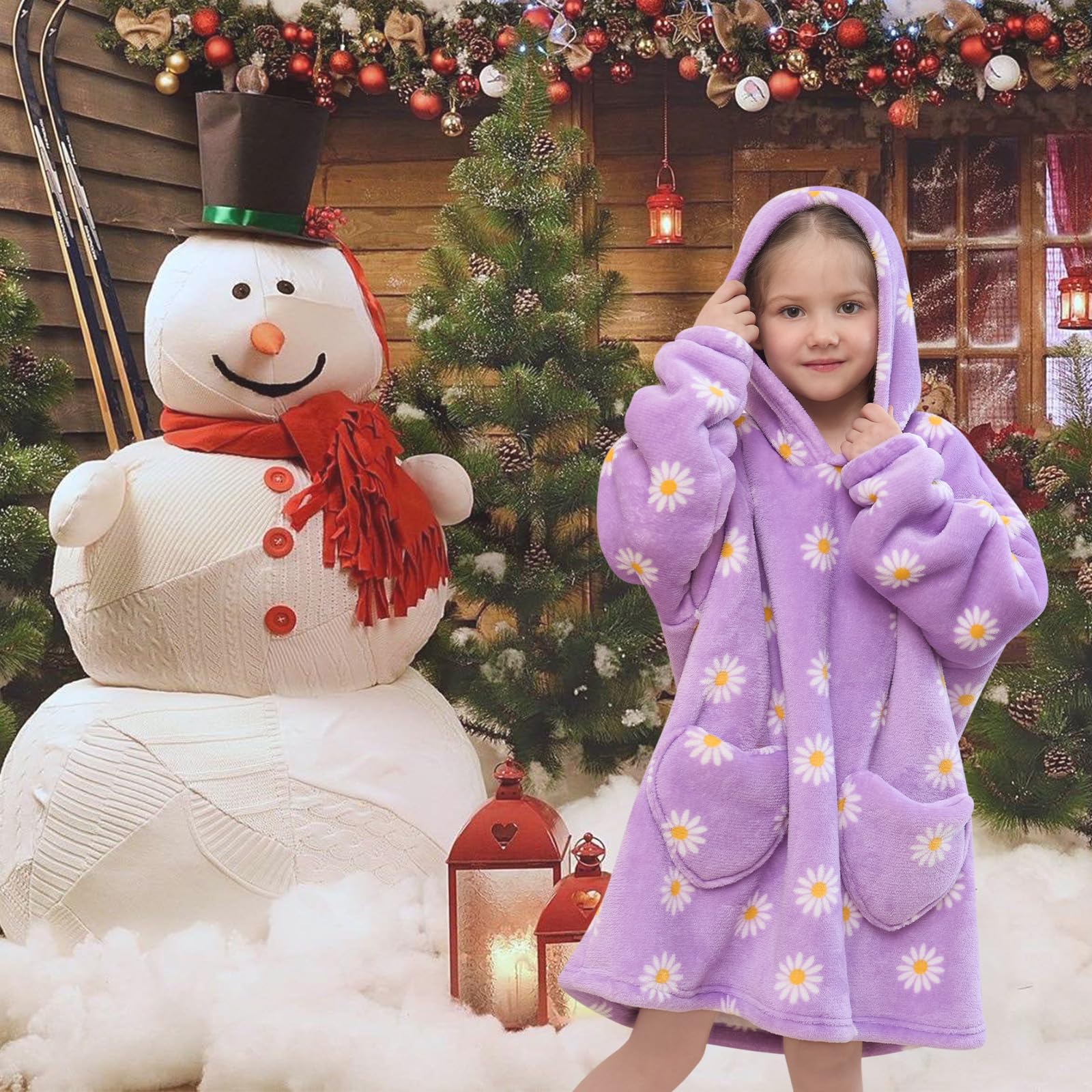 Fiosnow child wearing daisy hoodie outdoors showing comfortable versatile use