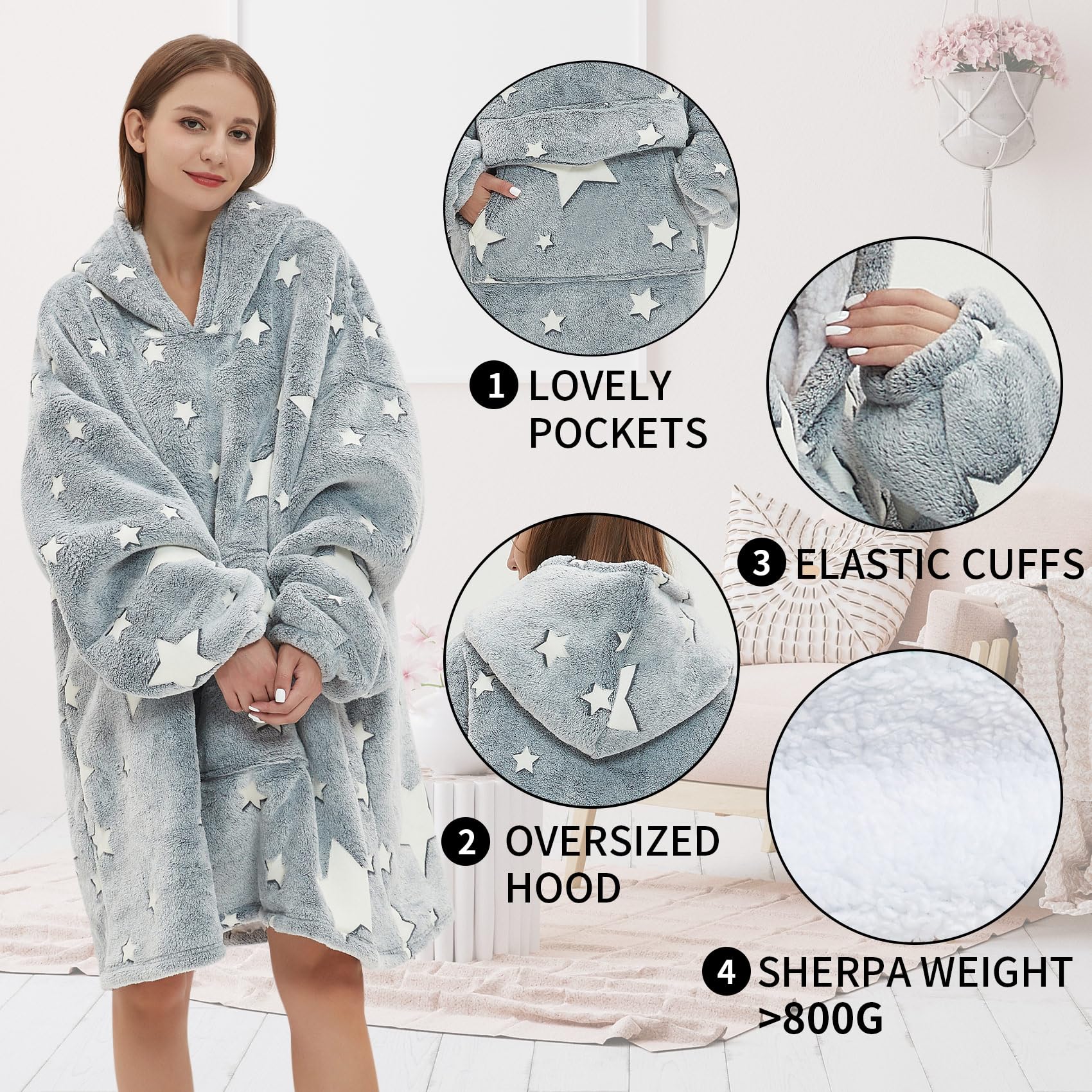 Fiosnow size comparison worn by adult showing generous oversize coverage