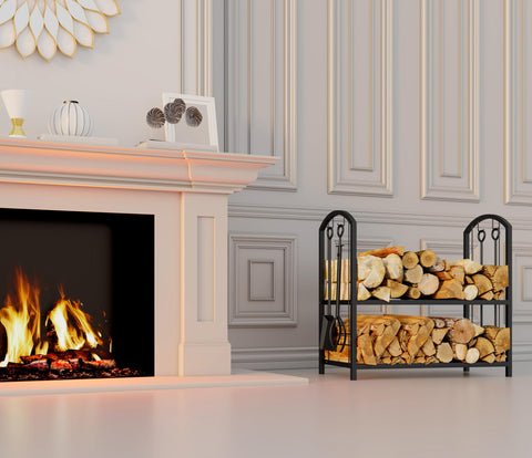 Fire Beauty staged by indoor fireplace creating a cozy organized scene