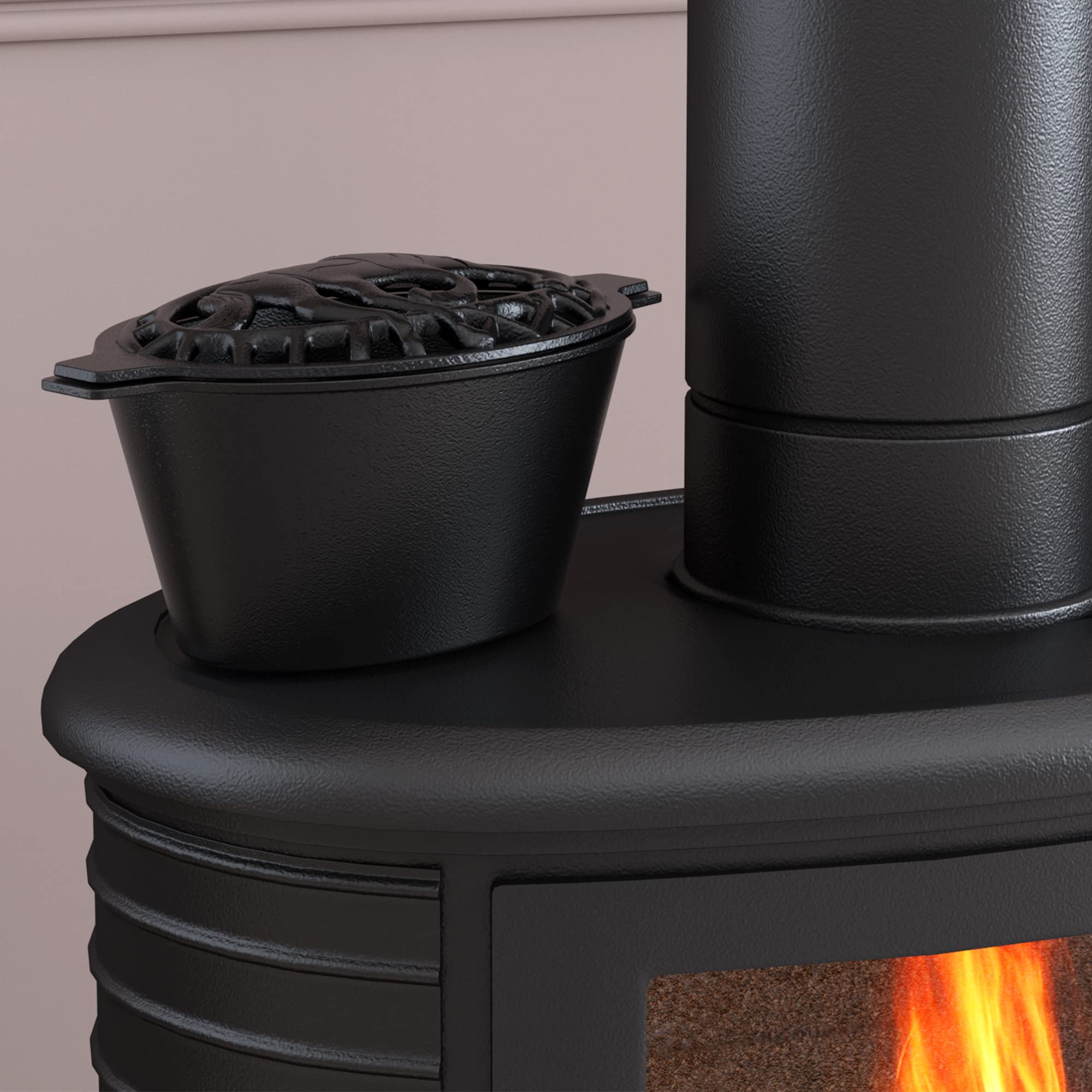 Fire Beauty close-up of carved lattice lid highlighting faster evaporation and aroma diffusion