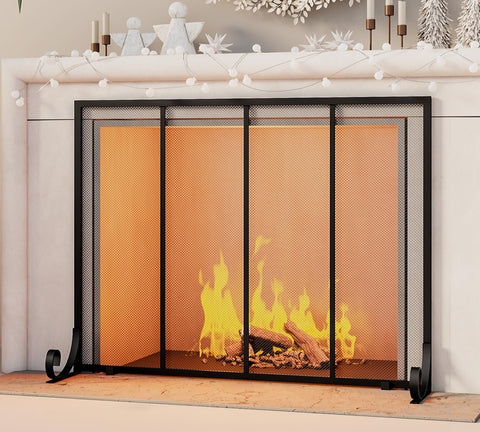 Fire Beauty closeup wrought iron mesh capturing sparks and offering clear view