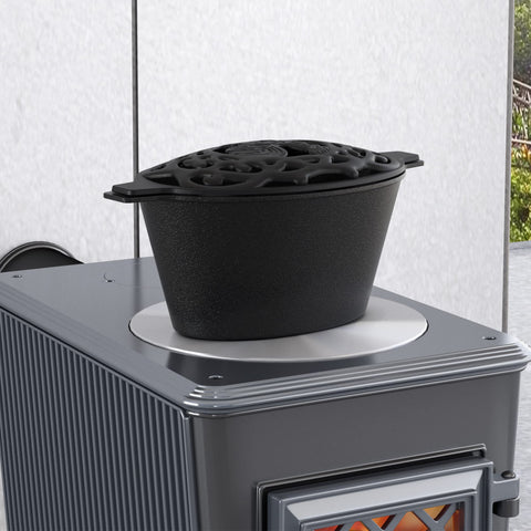 Fire Beauty oval flat base on stove demonstrating secure heat contact and stable steaming