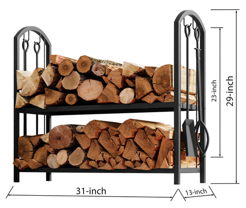 Fire Beauty two-tier shelves loaded with logs demonstrating ample capacity