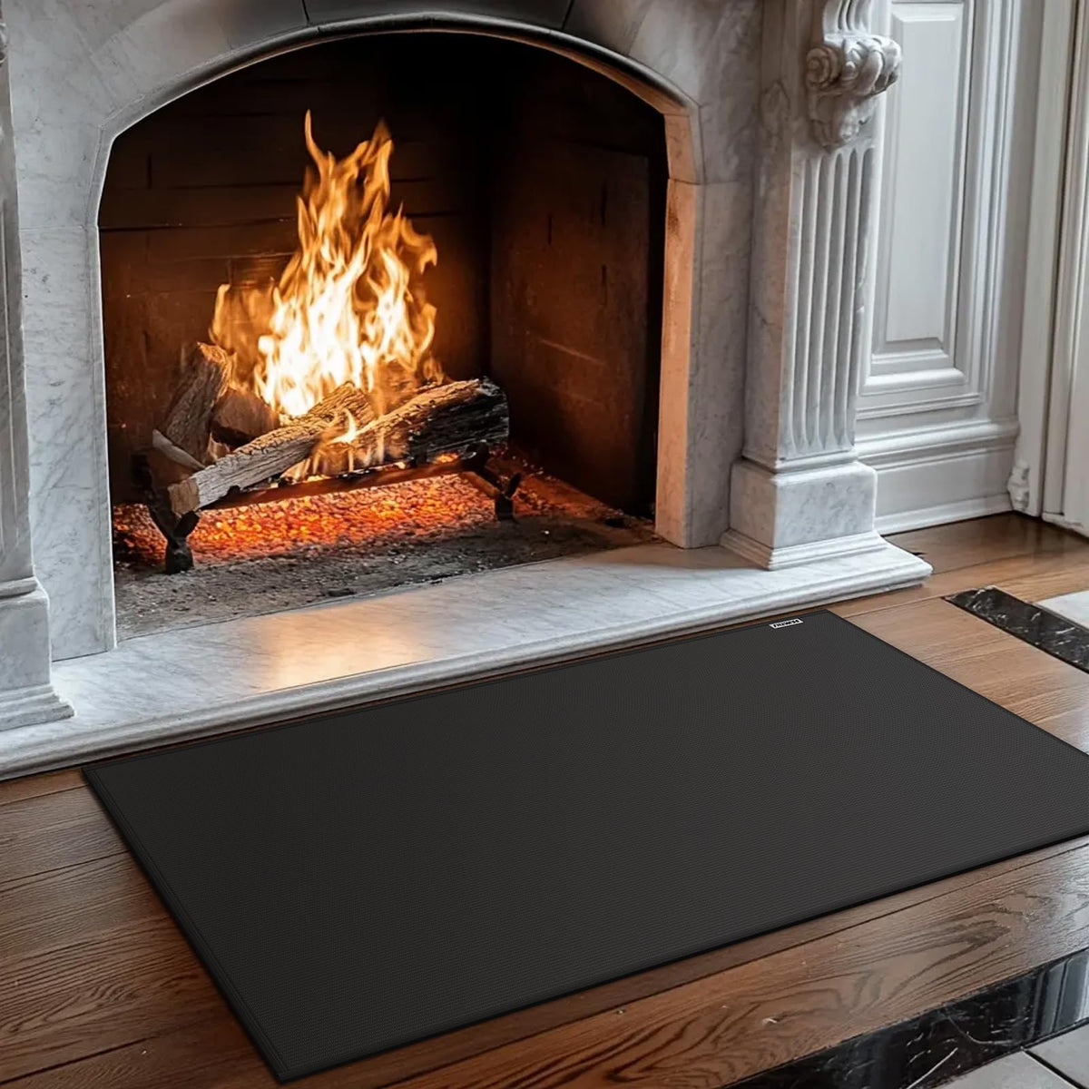 FIREWESS front view hearth rug protecting floor near fireplace