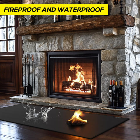 FIREWESS hearth rug under wood stove blocking embers and sparks