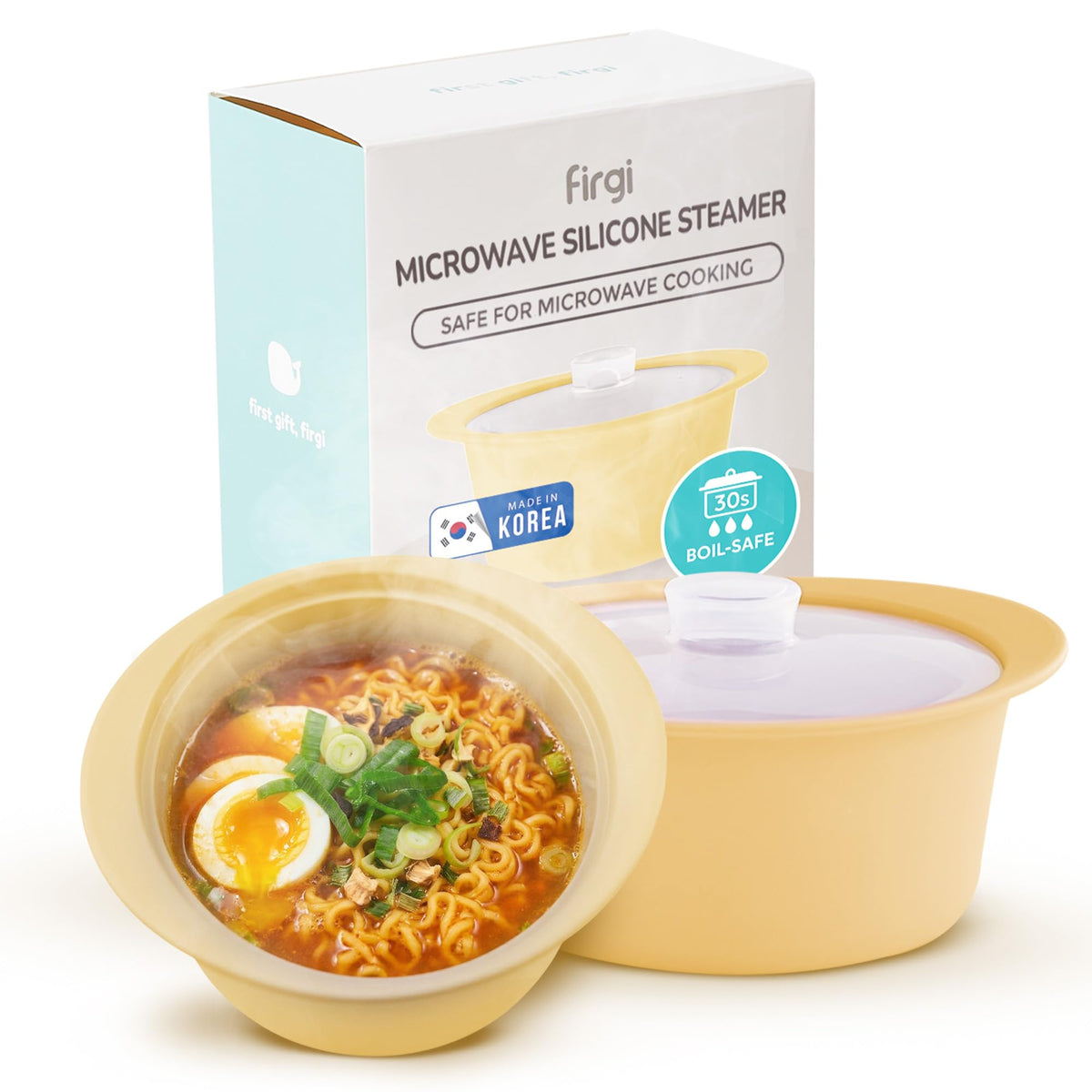 Firgi steamer front packaging showing product and benefits