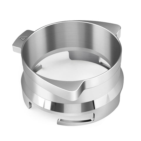 FIRJOY dosing funnel front view showing clean silver finish and secure fit benefit